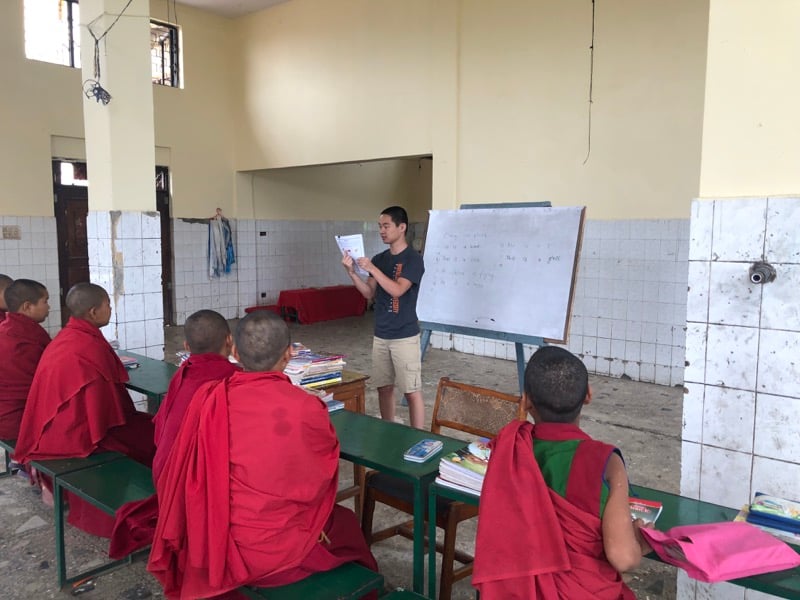 Volunteer Nepal Review George O'Brien Teaching Monk Monastery